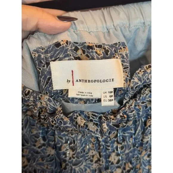 Anthropologie Kira Off-the-Shoulder Peasant Dress Blue Floral 6P - Picture 7 of 10